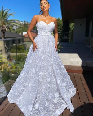 Sweetheart Lace White A-line Long Formal Dress PD2299