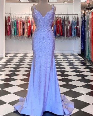 Blue Beading Mermaid Spaghetti Straps Long Formal Dress PD2350