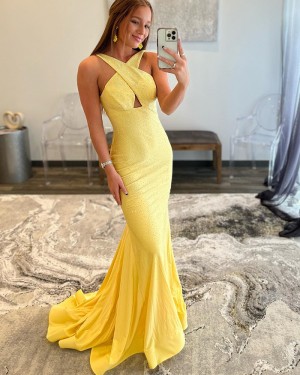 Beading Yellow Crisscross Mermaid Long Formal Dress PD2371