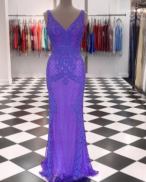 V-neck Beading Blue Mermaid Gorgeous Long Formal Dress PD2385