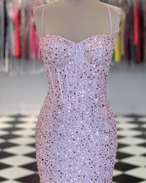 Spaghetti Straps Multi-colors Sequin Mermaid Formal Dress PD2446