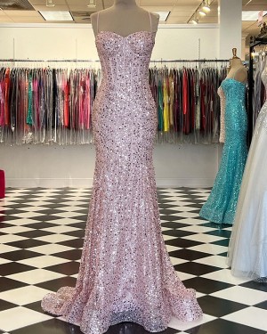 Spaghetti Straps Multi-colors Sequin Mermaid Formal Dress PD2446