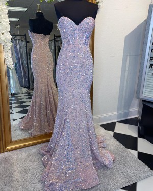 Light Blue Sequin Sweetheart Mermaid Formal Dress PD2487