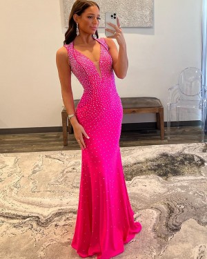 Red Beading Mermaid V-neck Formal Dress PD2488