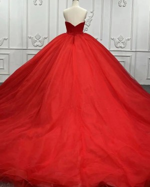 Tulle Red Sweetheart Simple Ball Gown Evening Dress PD2526