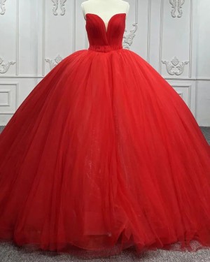 Tulle Red Sweetheart Simple Ball Gown Evening Dress PD2526