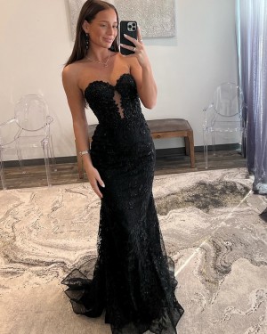 Black Sequin Lace Applique Sweetheart Mermaid Long Formal Dress PD2590