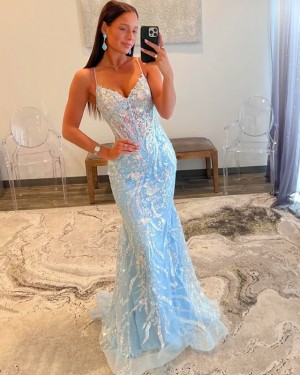 Special Sequin Spaghetti Straps Lace Mermaid Long Formal Dress PD2601