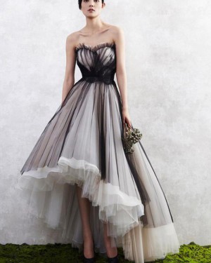 Black and White High Low Tulle Layered Prom Dress PM1261