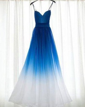 Ombre Blue and White Ruched Tulle Bridesmaid Dress PM1280