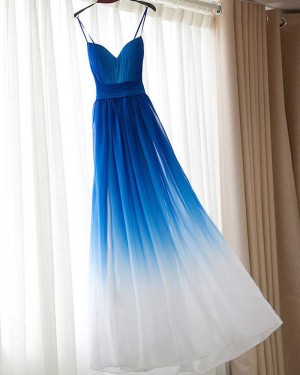 Ombre Blue and White Ruched Tulle Bridesmaid Dress PM1280