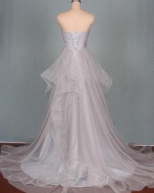 High Low Sweetheart Ruched Beading Grey Ruffled Prom Dress PM1296