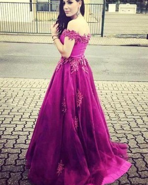 Beading Mulberry Satin Prom Dress with Appliques PM1316