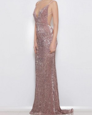 V-neck Gold Sequined Mermaid Evening Dress PM1332