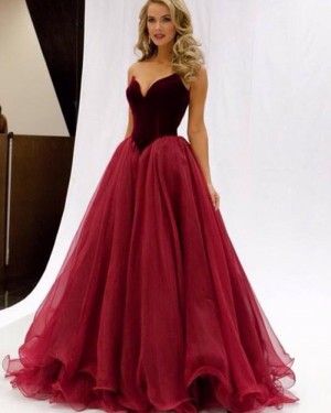 Simple Sweetheart Red Tulle Ball Gown Prom Dress PM1337