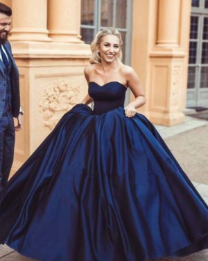 Simple Sweetheart Navy Blue Satin Evening Gown PM1351