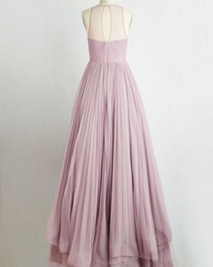 Sheer Neck Light Purple Layered Tulle Long Formal Dress PM1355