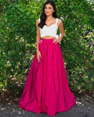 Two Piece White & Red Square Long Formal Dress with Bowknot PM1371