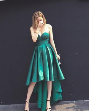 Sweetheart High Low Green Satin Prom Dress PM1379