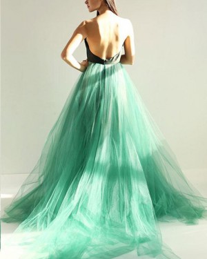 Sweetheart Black and Green Tulle Long Formal Dress PM1399