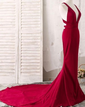 Simple Red Convertible Satin Mermaid Evening Dress PM1407