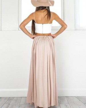 Satin Two Piece Spaghetti Straps Prom Dress with Side Slit PM1433