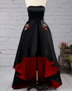 High Low Strapless Pleated Prom Dress with Appliqued Pockets PM1434