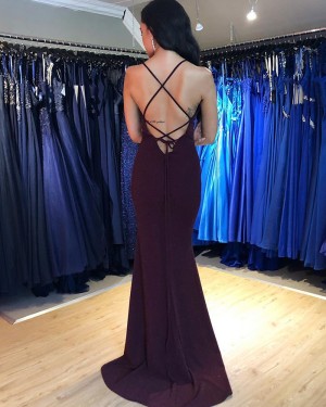 Simple Nude Spaghetti Straps Satin Mermaid Formal Dress PM1848