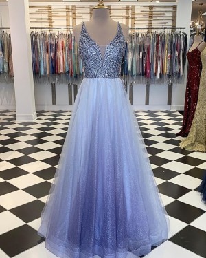 Beading Bodice V-neck Formal Dress with Starry Sky Skirt PM1888