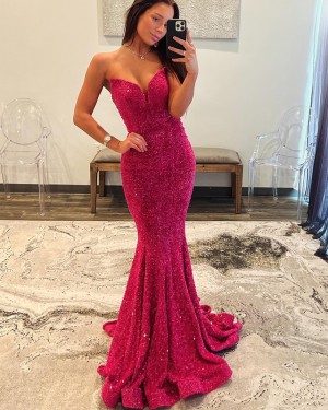 Rose Red Sequin Sweetheart Tight Long Formal Dress PM2637