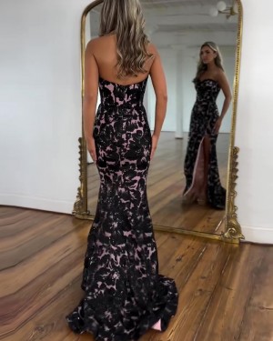 Black Sweetheart Lace Mermaid Formal Dress With Side Slit PM2730