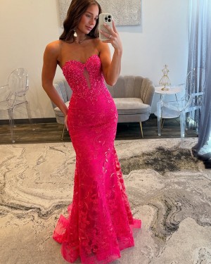 Pink Sweetheart Sequin Applique Cutout Mermaid Formal Dress PM2810