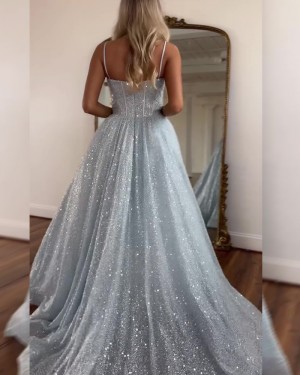 White Sweetheart Sparkle Sequin Empire Formal Dress with Pockets PM2813