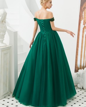 Beading Bodice Off the Shoulder Pleated Ball Gown Evening Dress