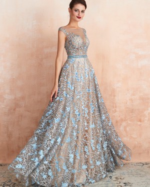 Jewel Neck Sequin Lace A-line Evening Dress QD067