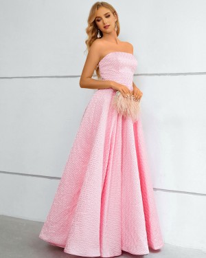 Strapless Pink Print Satin A-line Formal Dress QD281081