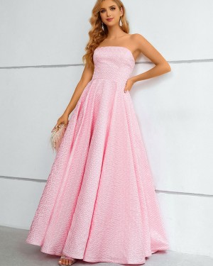 Strapless Pink Print Satin A-line Formal Dress QD281081