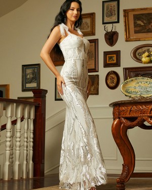 Spaghetti Straps Special White Mermaid Evening Dress RH30097