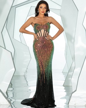 Stripe Sequin Sweetheart Mermaid Evening Dress RY40061