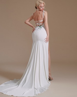 Ruched Chiffon Spaghetti Straps Mermaid Bridal Dress with Side Slit SQWD2501
