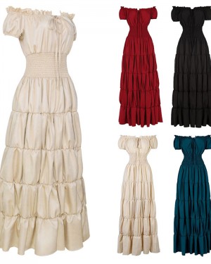 Off the Shoulder Pleated Ivory Sheath Bridgerton Dress with Short Sleeves VD009