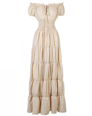 Off the Shoulder Pleated Ivory Sheath Bridgerton Dress with Short Sleeves VD009