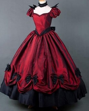 Burgundy Off the Shoulder Medieval Gothic Victorian Gown with Short Sleeves VD014