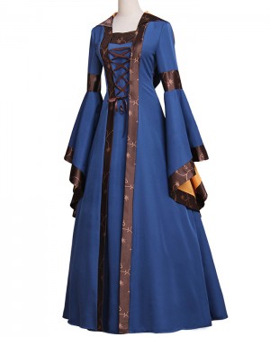 Flare Sleeve Square Neckline Medieval Gothic Victorian Dress with Hood VD015
