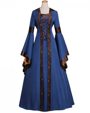 Flare Sleeve Square Neckline Medieval Gothic Victorian Dress with Hood VD015