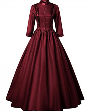 Black High Neck Medieval Gothic Victorian Dress with 3/4 Length Sleeves VD016