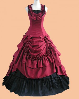 Red & Black Halter Ruffle Medieval Victorian Evening Gown VD019