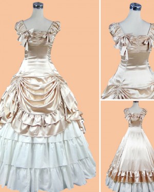 Ruched Champagne & White Medieval Renaissance Evening Gown VD023