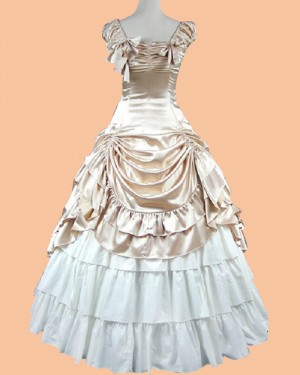 Ruched Champagne & White Medieval Renaissance Evening Gown VD023