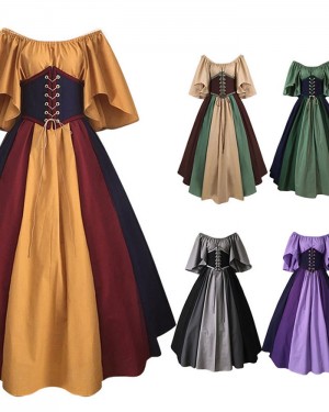 Colored Off the Shoulder Satin Medieval Gothic Victorian Dress with Flare Sleeves VD030